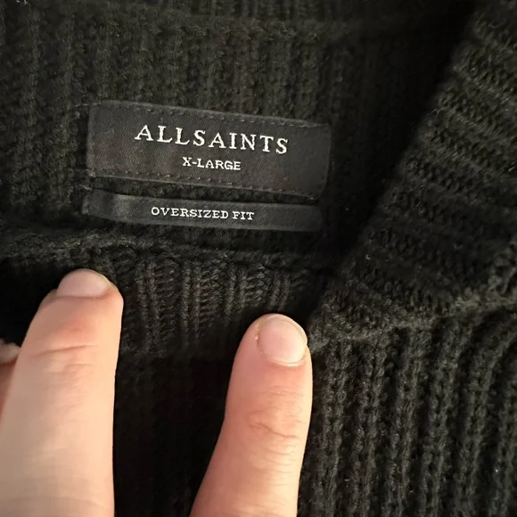 All Saints Distressed Black Crewneck Sweater